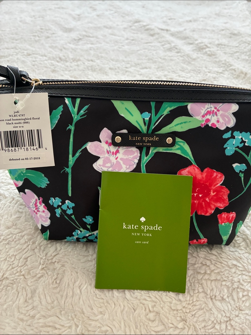 kate spade Black Floral Zip Cosmetic Pouch with Red & Pink Blooms